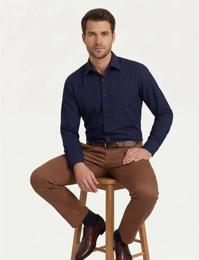 Casa Moda overhemd navy Comfort Fit met borstzak