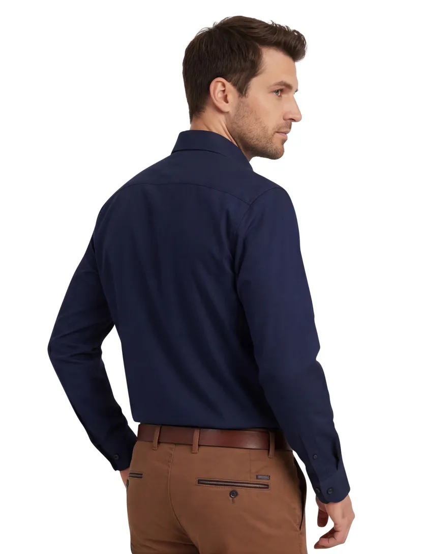 Casa Moda overhemd navy Comfort Fit met borstzak