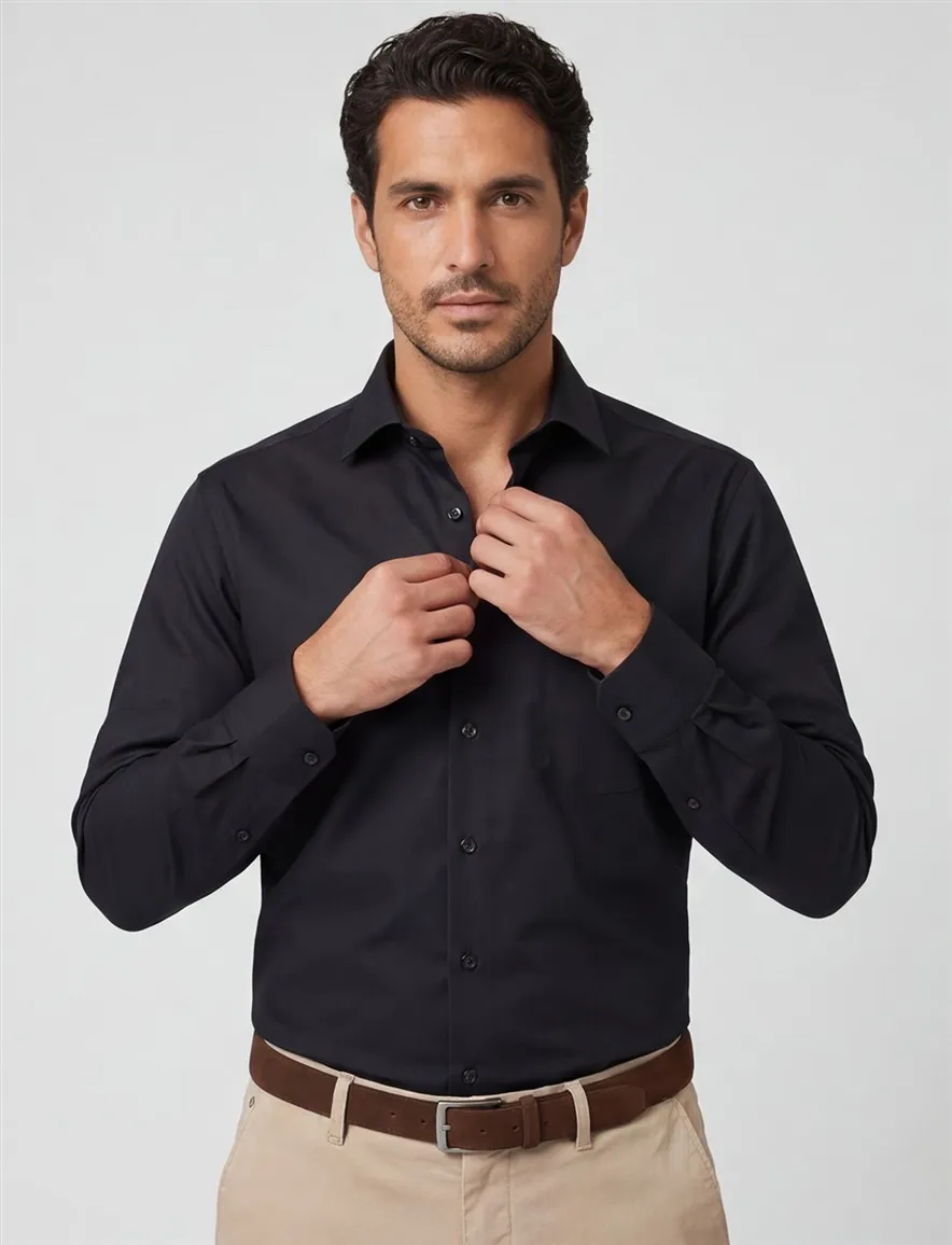 Casa Moda overhemd zwart katoen Comfort Fit