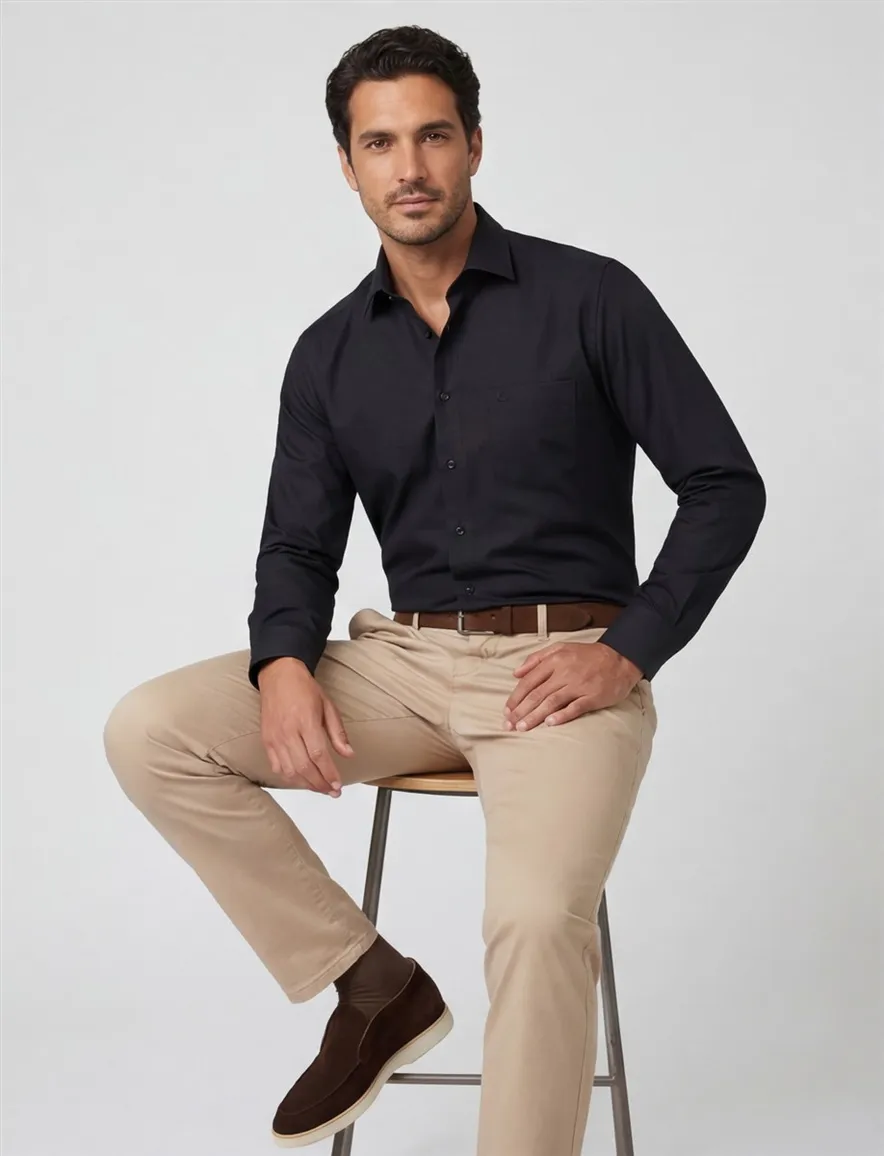 Casa Moda overhemd zwart katoen Comfort Fit