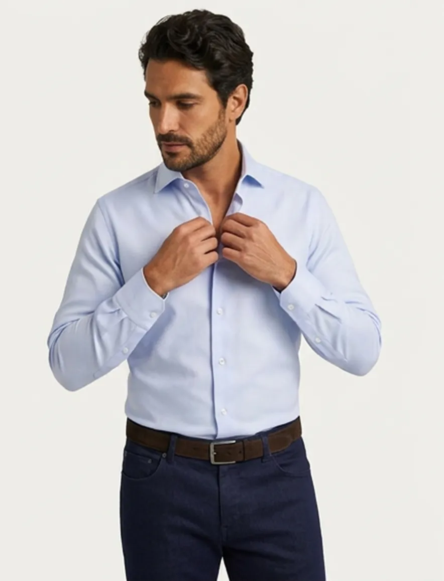 John Miller tailored fit overhemd lichtblauw effen
