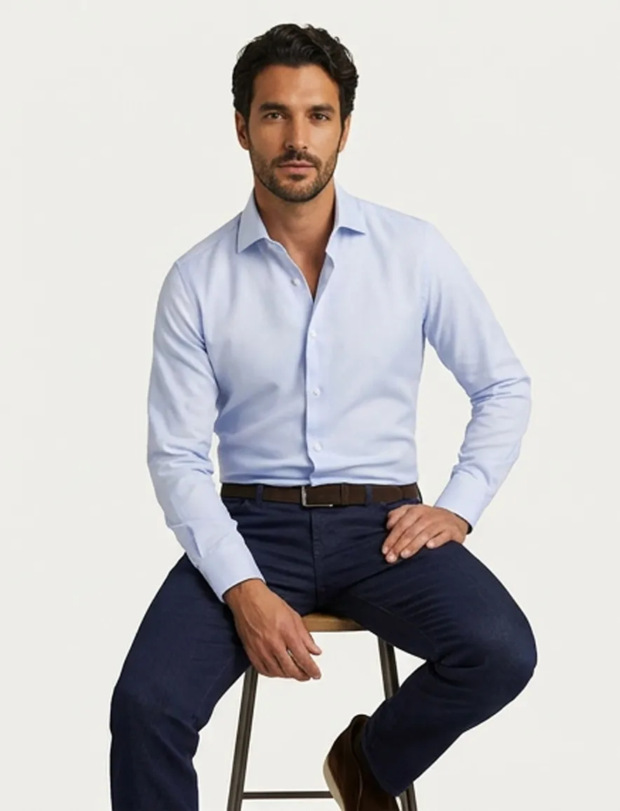 John Miller tailored fit overhemd lichtblauw effen