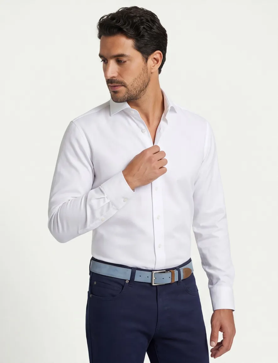 John Miller wit overhemd Tailored Fit anti kreuk