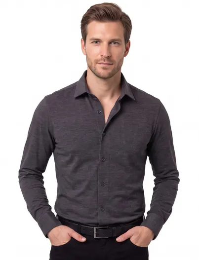 Olymp Olymp overhemd grijs Modern Fit semi-wide collar