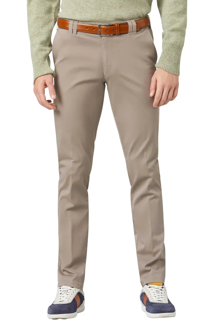 katoenen broek Meyer bruin effen