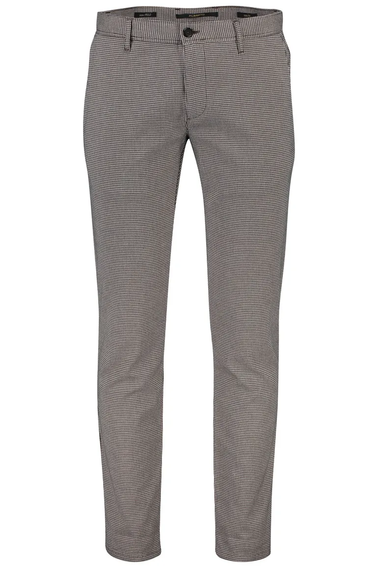 Broek Alberto ruitje bruin chino