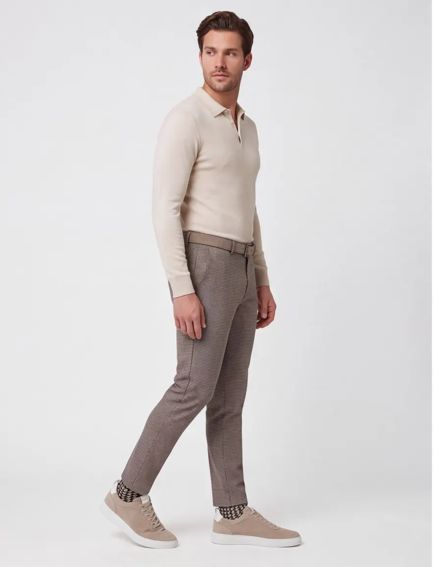 Broek Alberto ruitje bruin