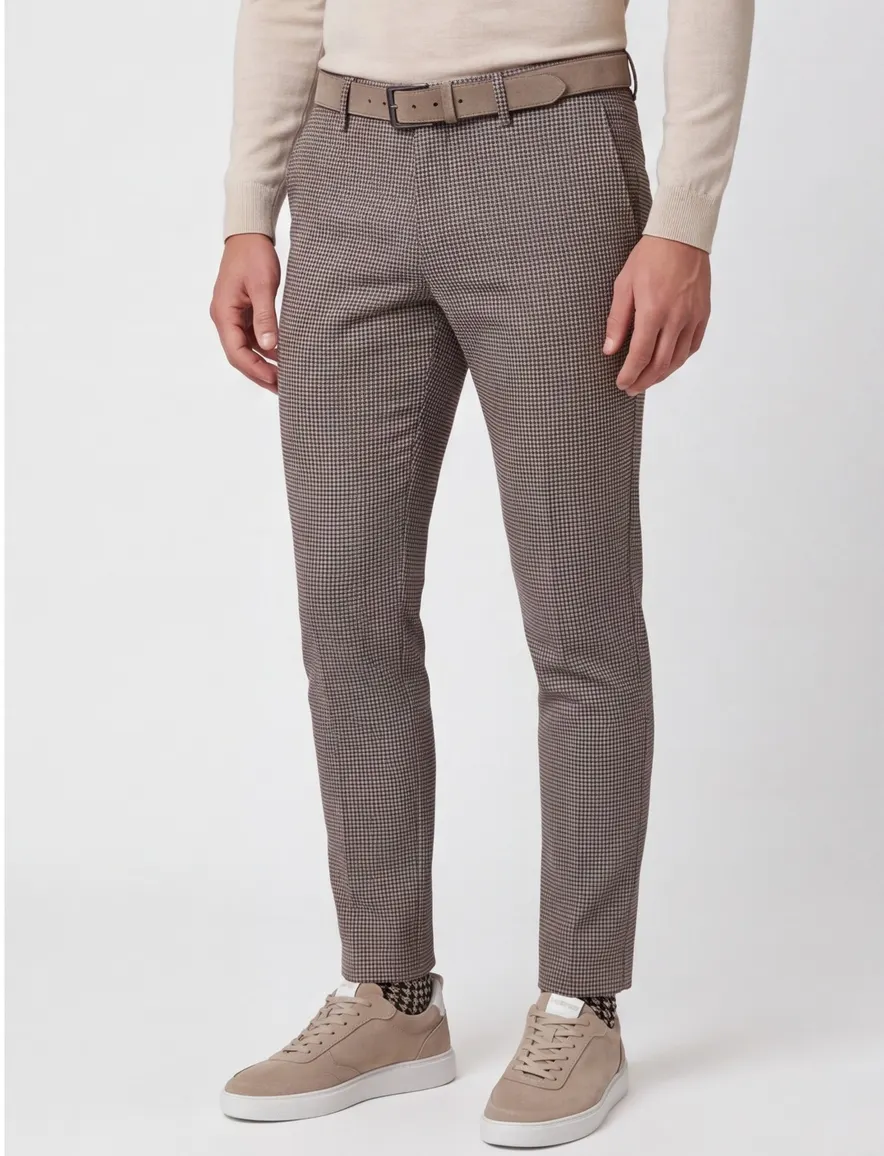 Broek Alberto ruitje bruin