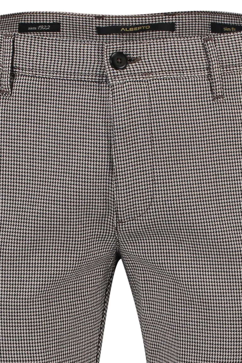 Broek Alberto ruitje bruin chino