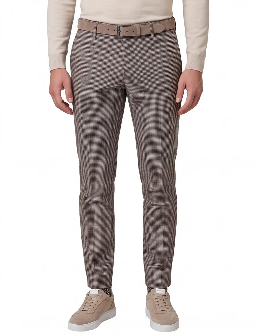 Broek Alberto ruitje bruin