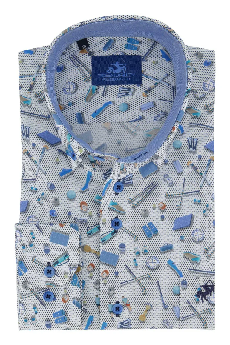 Eden Valley overhemd blauw dessin Regular Fit
