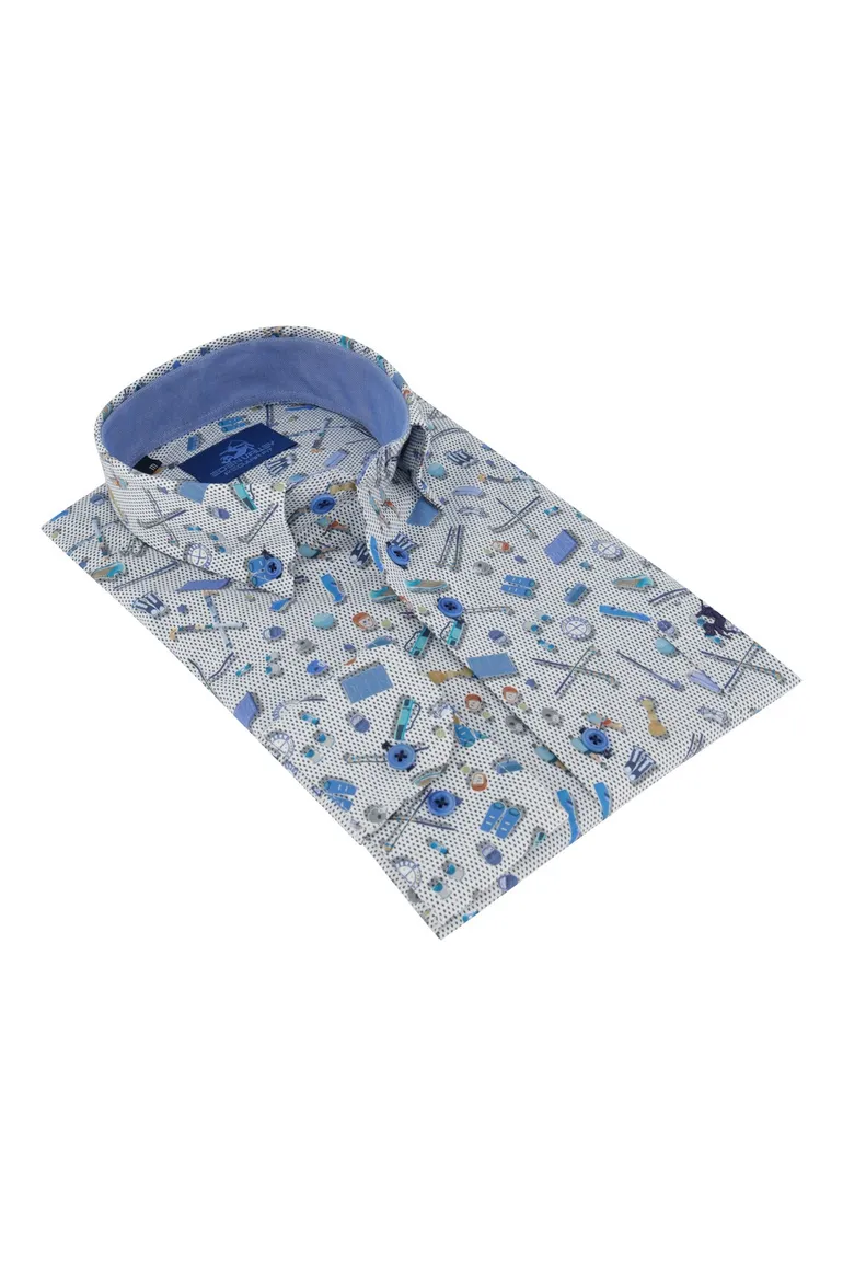 Eden Valley overhemd blauw dessin Regular Fit