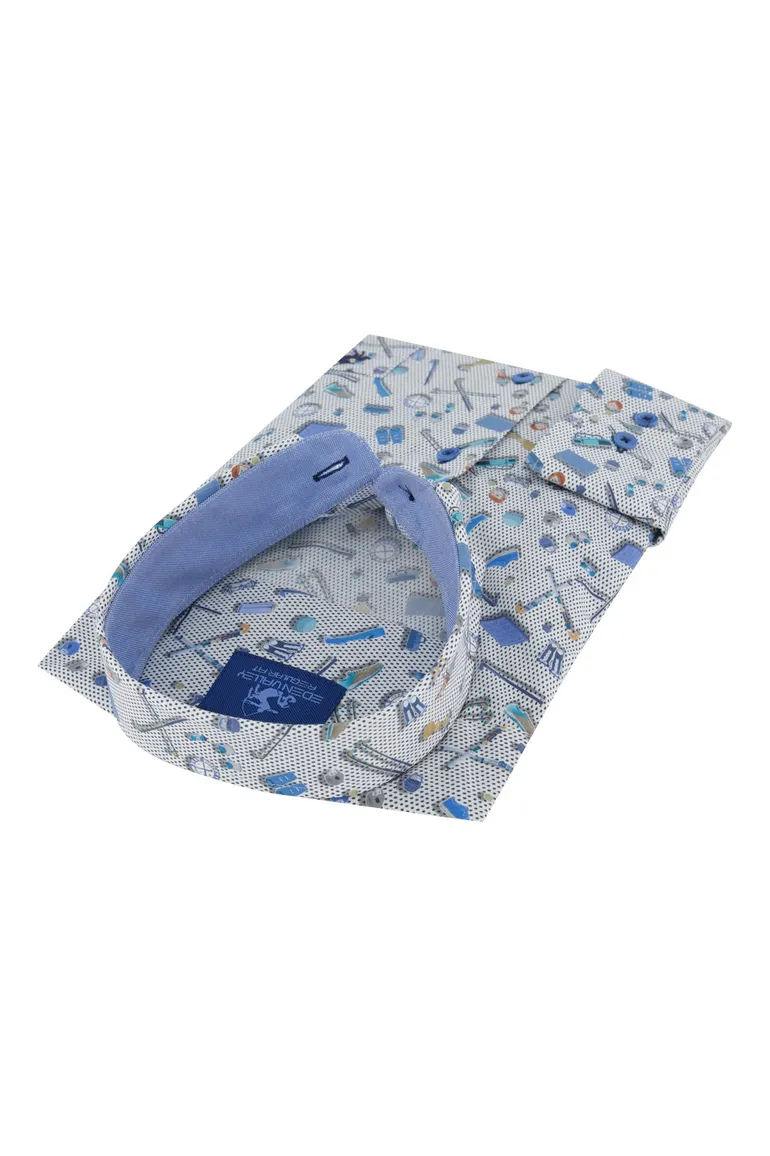 Eden Valley overhemd blauw dessin Regular Fit