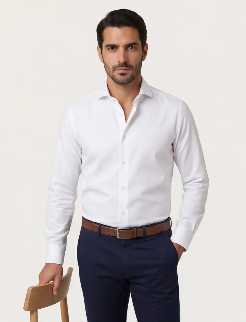 John Miller effen wit business overhemd Tailored Fit katoen
