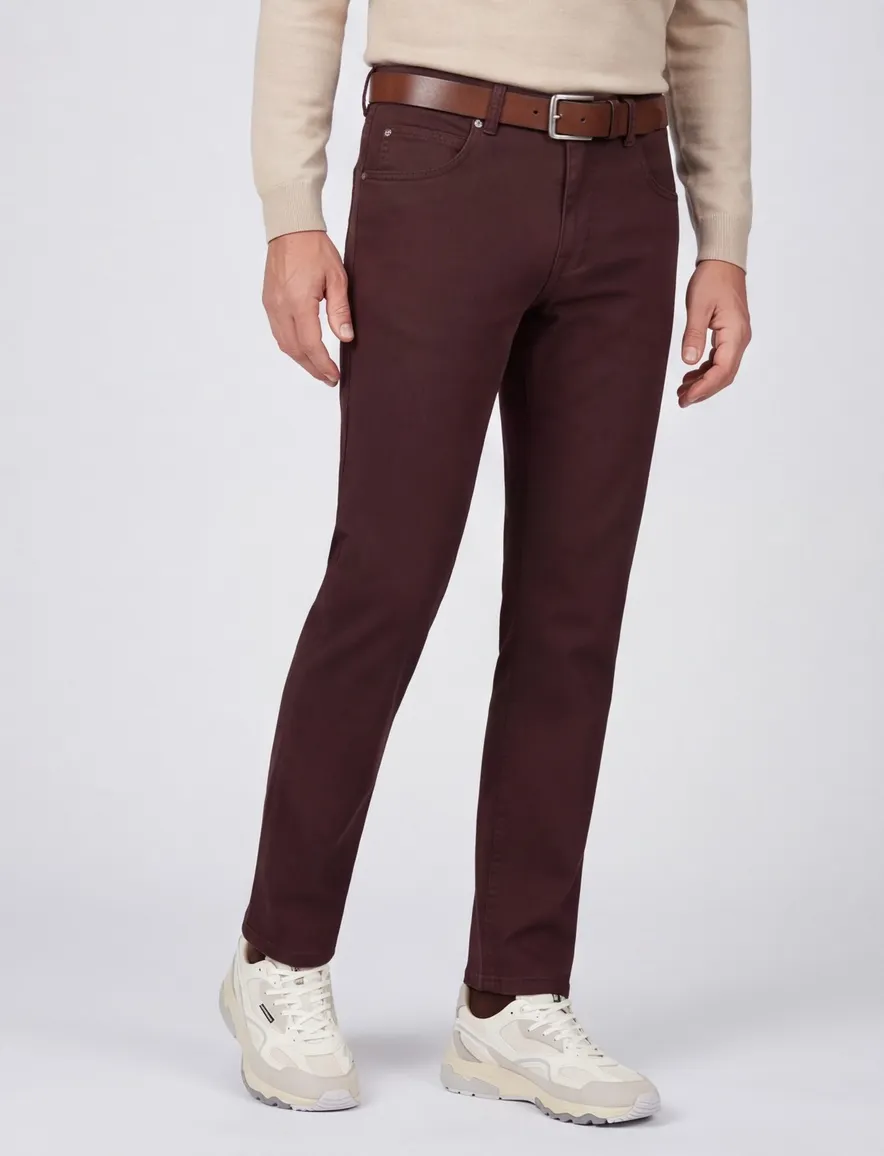 jeans Gardeur aubergine effen katoen