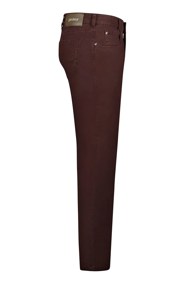 jeans Gardeur aubergine effen katoen