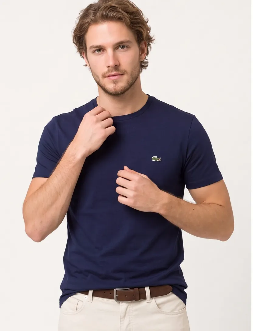 Regular Fit t-shirt Lacoste donkerblauw effen ronde hals