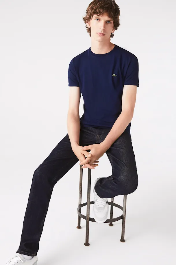 Regular Fit t-shirt Lacoste donkerblauw effen ronde hals