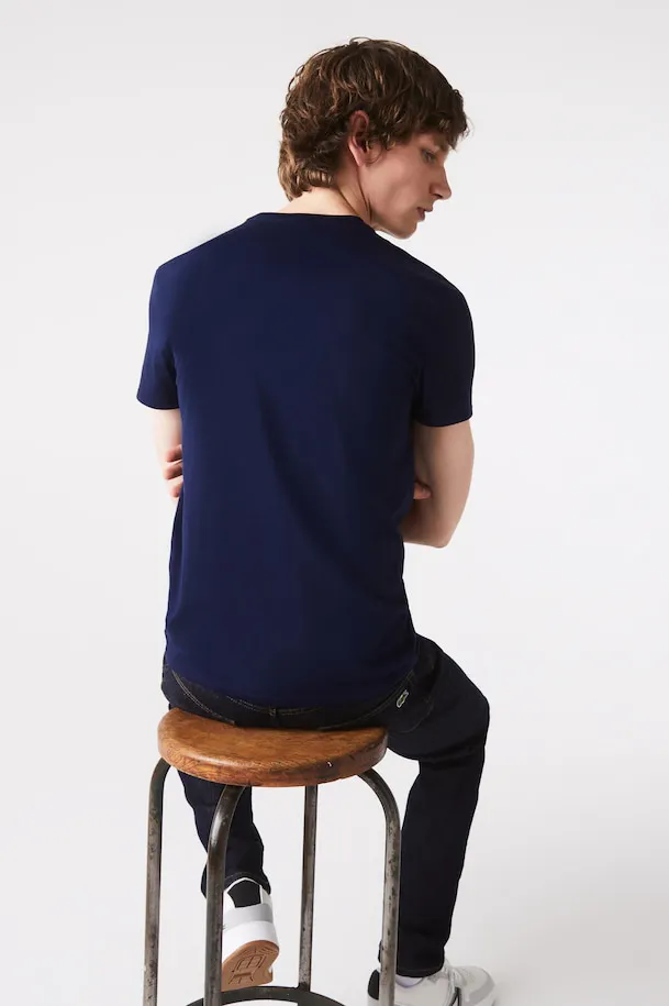 Regular Fit t-shirt Lacoste donkerblauw effen ronde hals