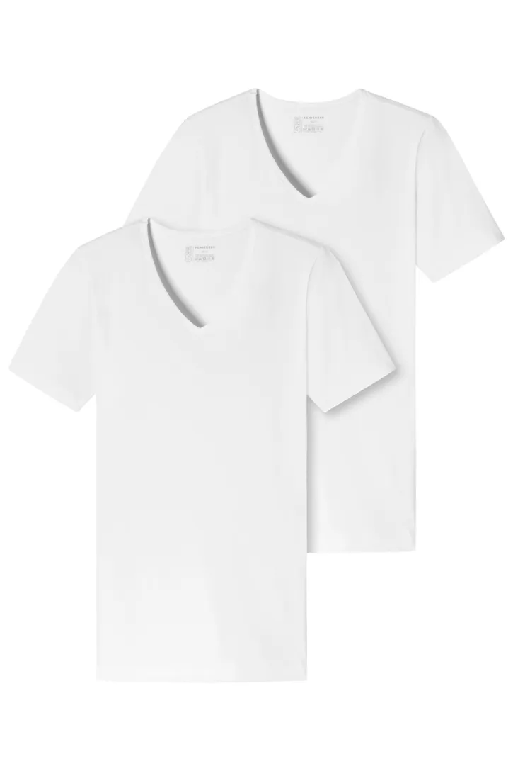 Schiesser t-shirt effen wit 2-pack v hals 95/5