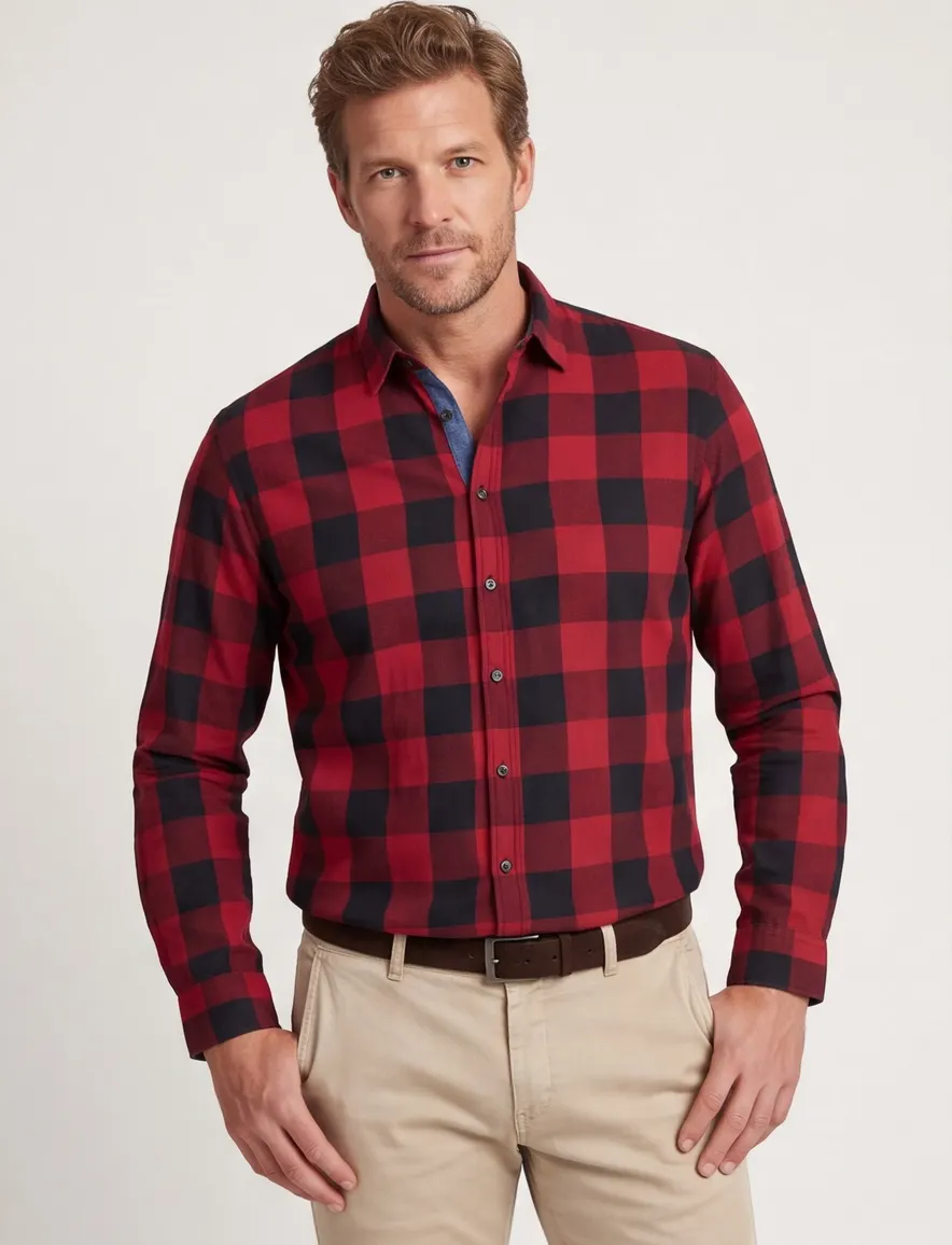 casual overhemd Jack & Jones Plus Size rood geruit katoen wijde fit