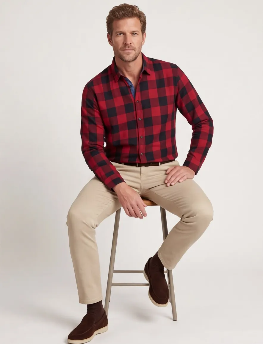 casual overhemd Jack & Jones Plus Size rood geruit katoen wijde fit