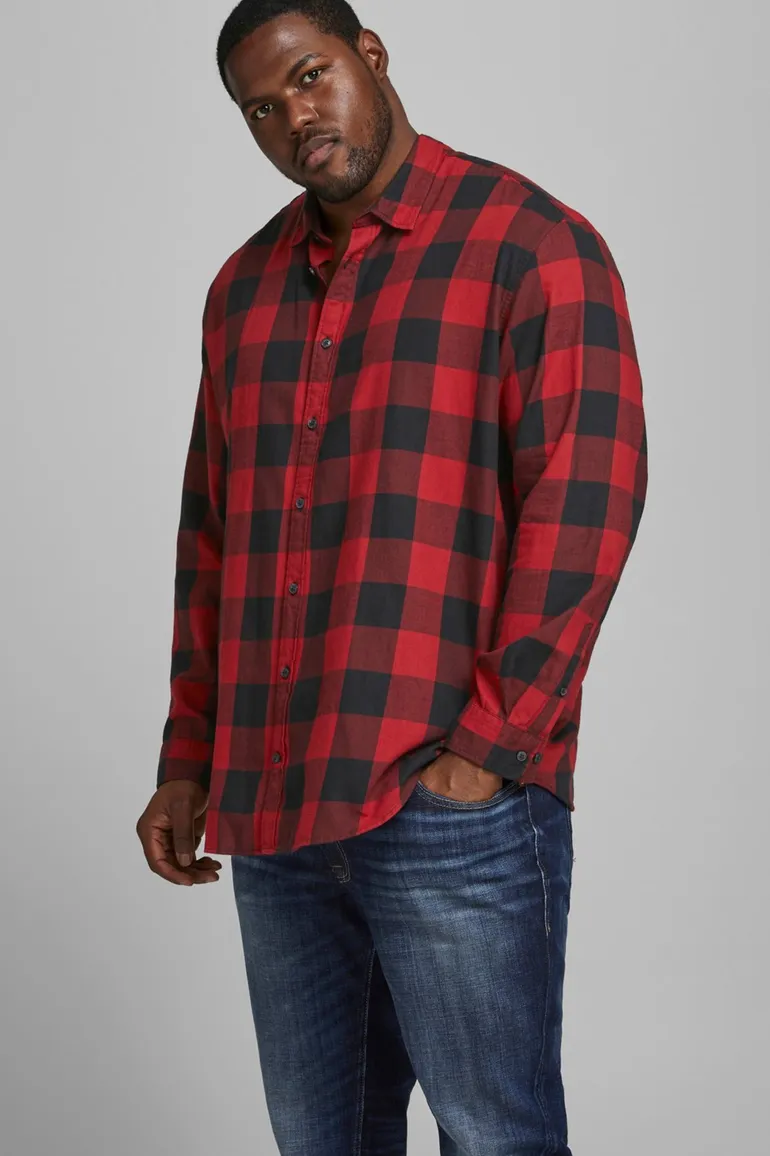 casual overhemd Jack & Jones Plus Size rood geruit katoen wijde fit