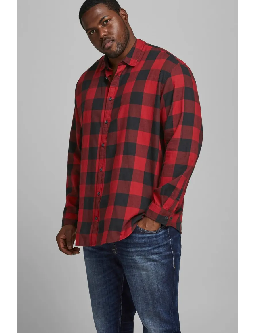 Jack & Jones casual overhemd Plus Size wijde fit rood geruit katoen