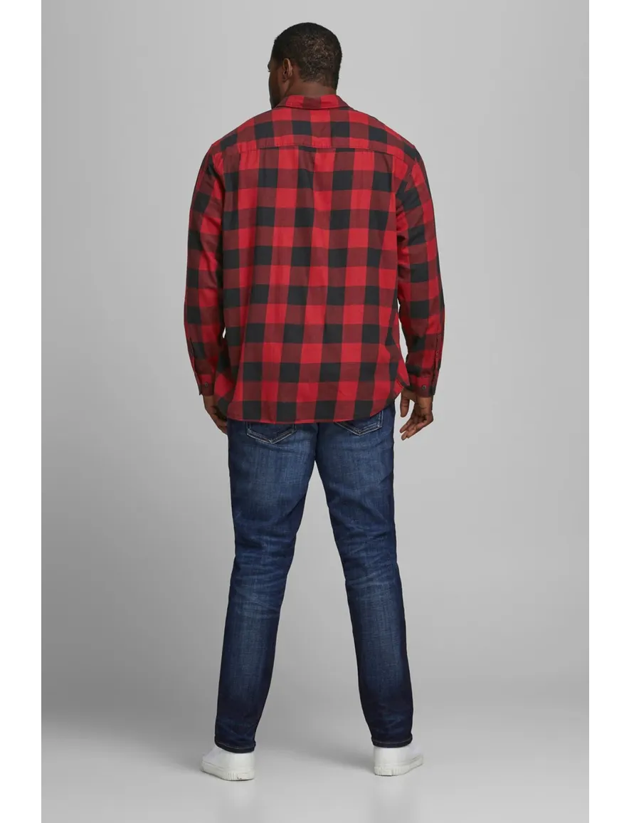 Jack & Jones casual overhemd Plus Size wijde fit rood geruit katoen