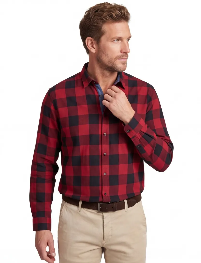 Jack & Jones casual overhemd Plus Size rood geruit katoen wijde fit