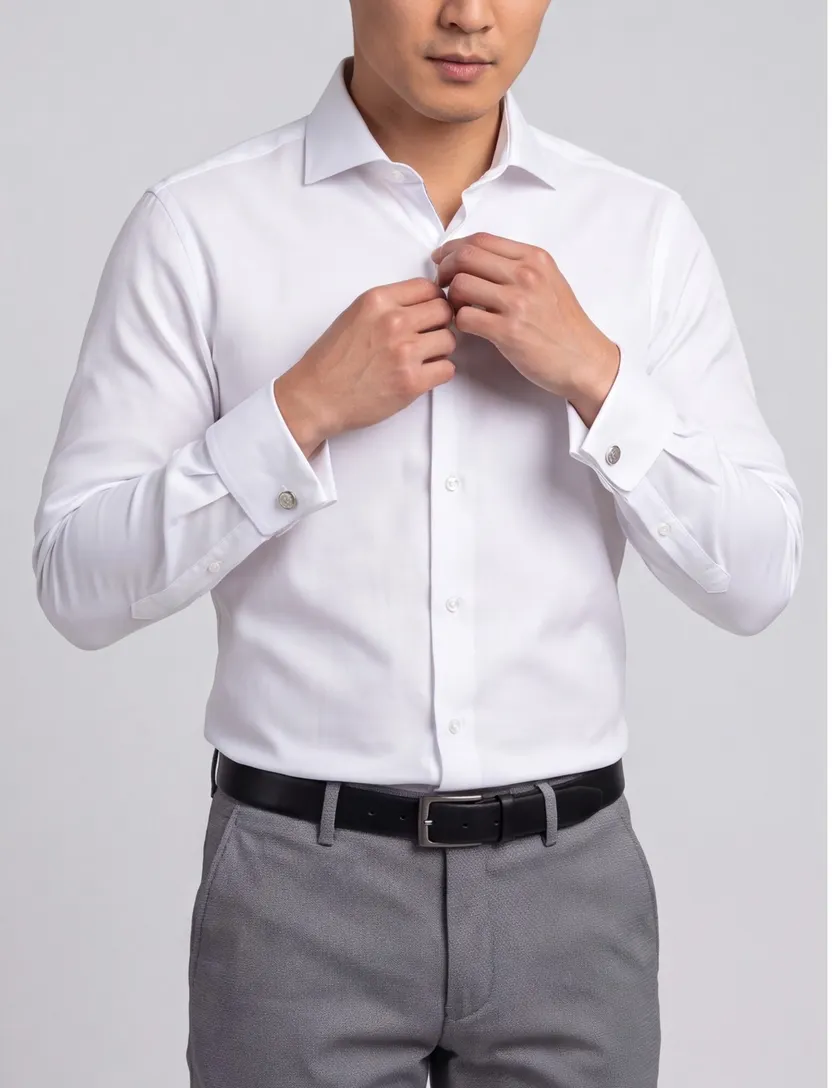 John Miller overhemd mouwlengte 7 John Miller Tailored Fit wit effen wide spread boord
