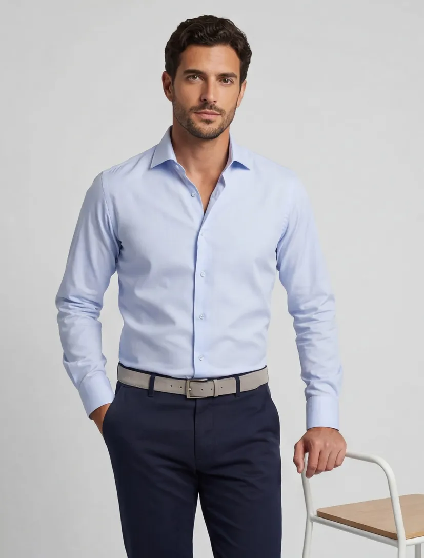 Overhemd John Miller blauw slim fit strijkvrij