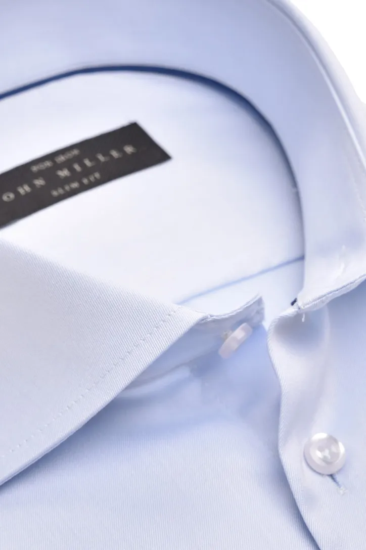Overhemd John Miller blauw slim fit strijkvrij