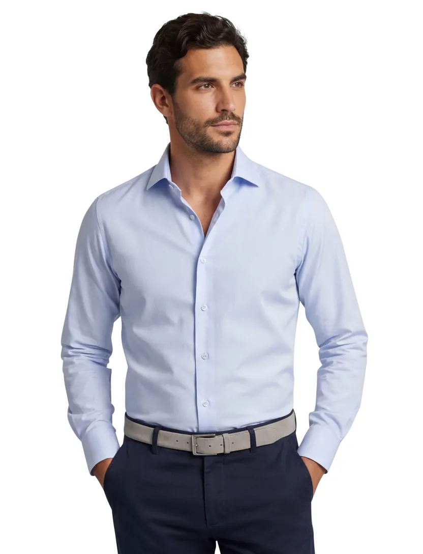 Overhemd John Miller blauw slim fit strijkvrij