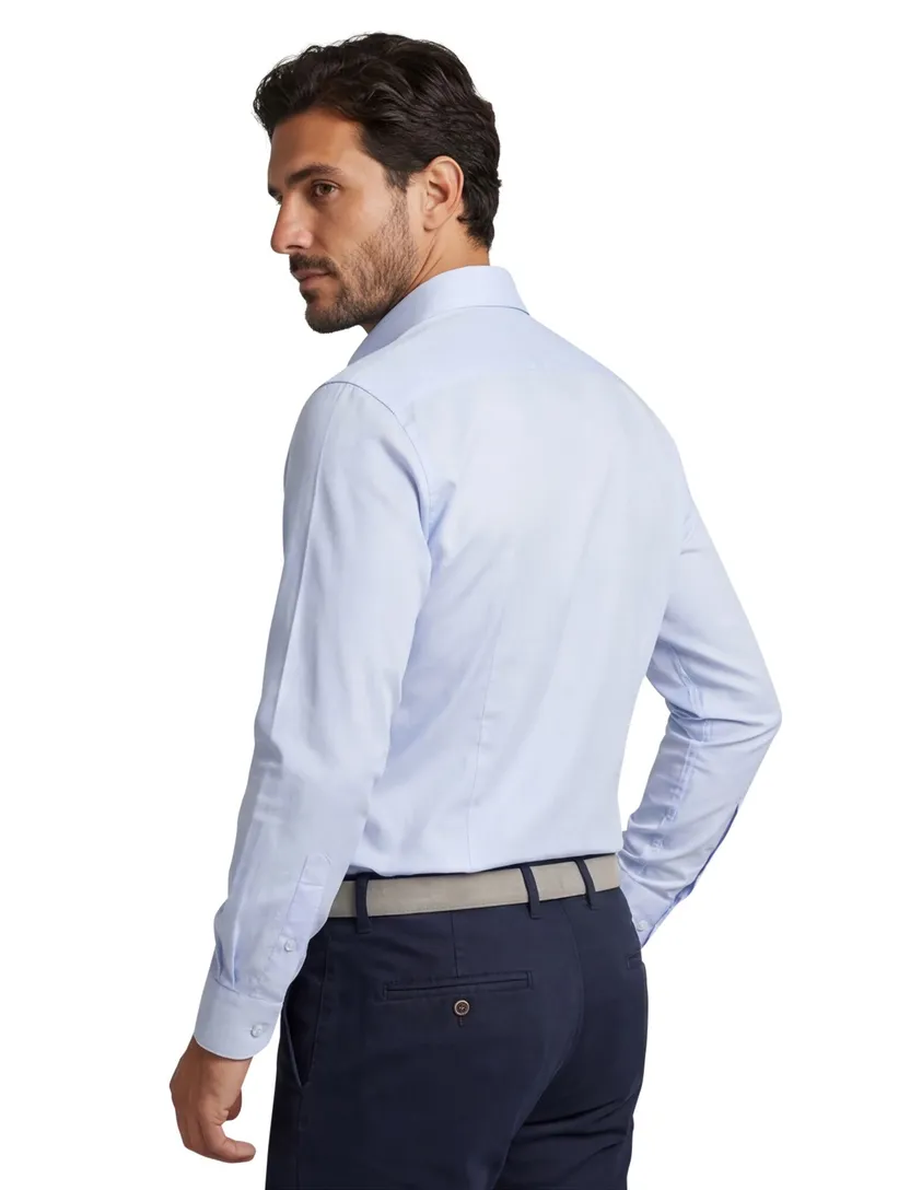 Overhemd John Miller blauw slim fit strijkvrij