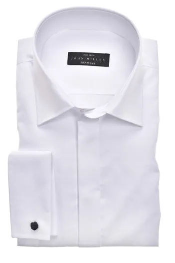John Miller Overhemd John Miller slim fit wit dubbele manchet