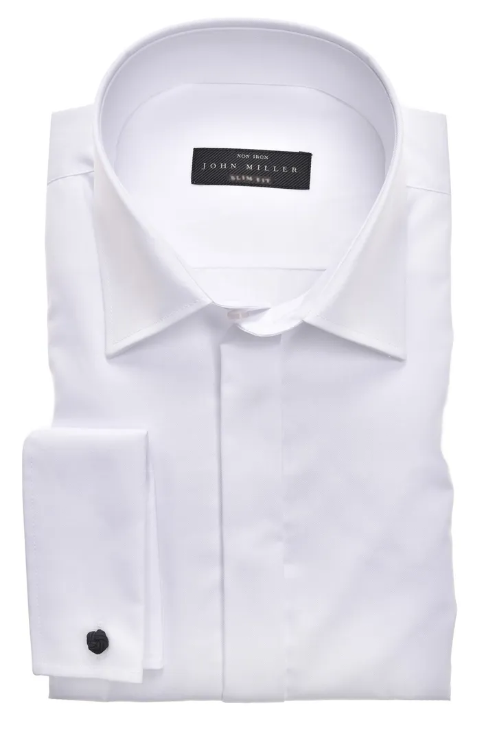 Overhemd John Miller slim fit wit dubbele manchet