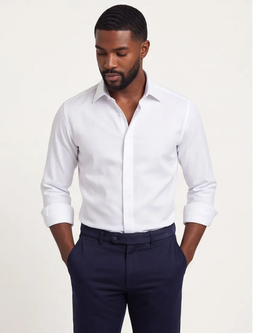 Overhemd John Miller slim fit wit dubbele manchet