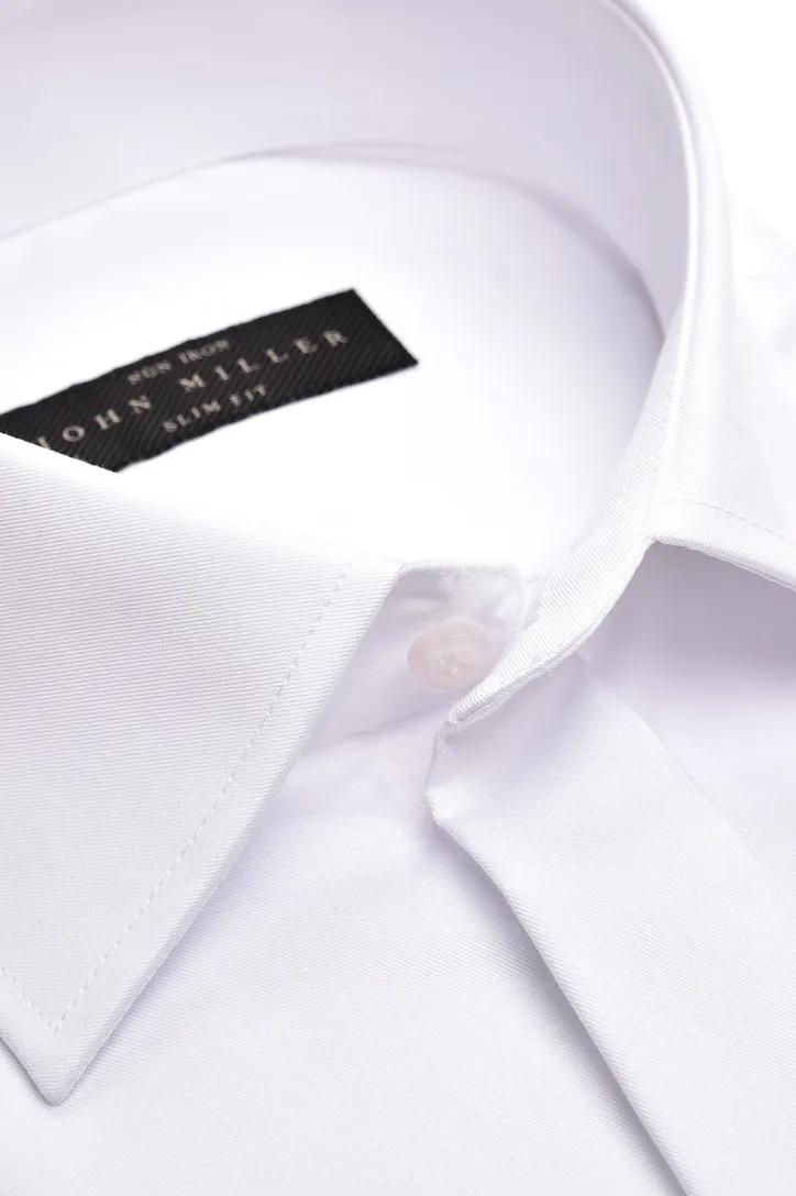 Overhemd John Miller slim fit wit dubbele manchet
