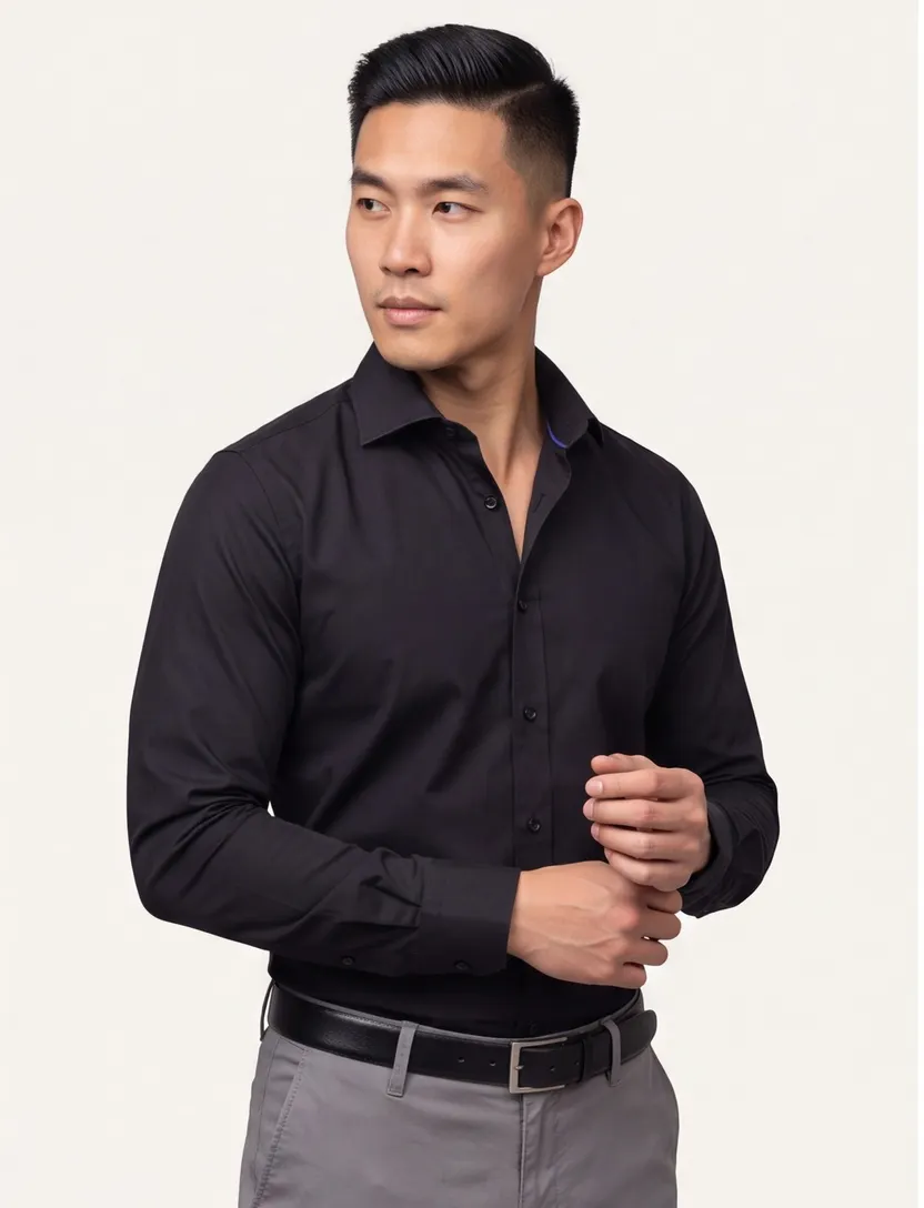 Stretch overhemd John Miller slim fit zwart effen