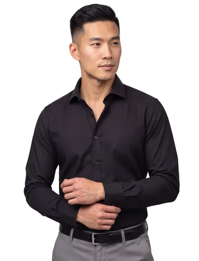 John Miller Stretch overhemd John Miller slim fit zwart effen