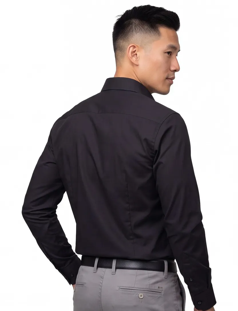 Stretch overhemd John Miller slim fit zwart effen