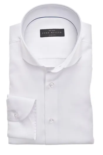 John Miller John Miller overhemd mouwlengte 7 wit strijkvrij katoen Slim Fit
