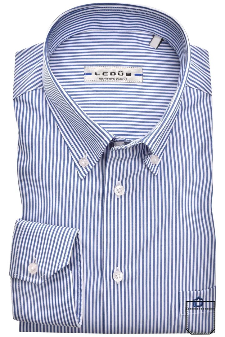 Overhemd Ledub navy strepen Modern Fit stretch