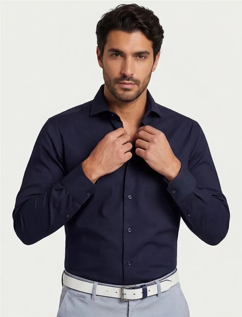 Donkerblauw Ledub overhemd Moern Fit stretch