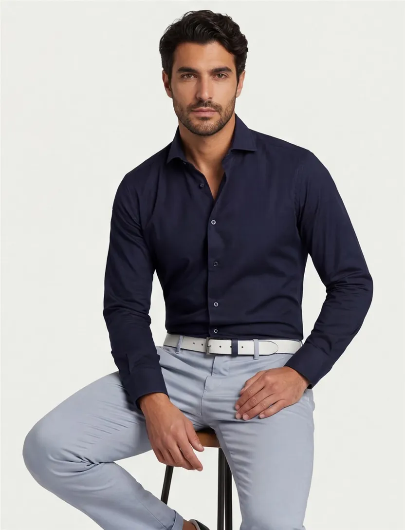 Donkerblauw Ledub overhemd Moern Fit stretch