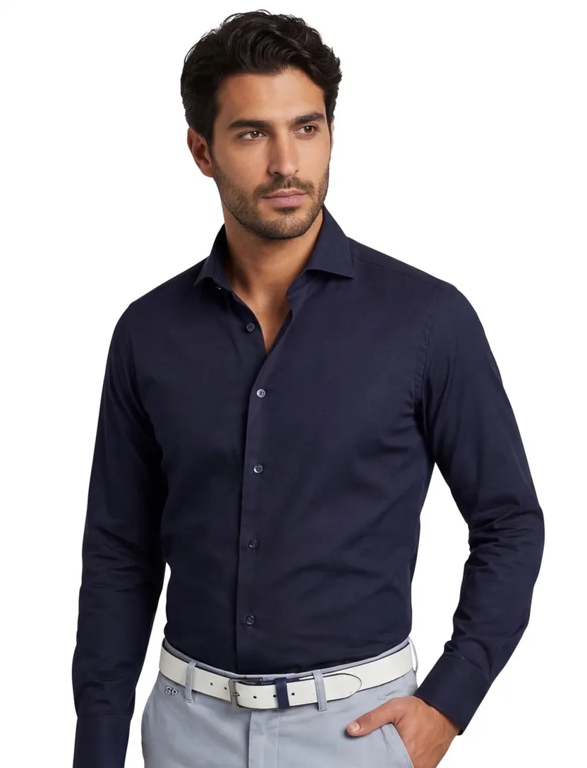 Donkerblauw Ledub overhemd Moern Fit stretch