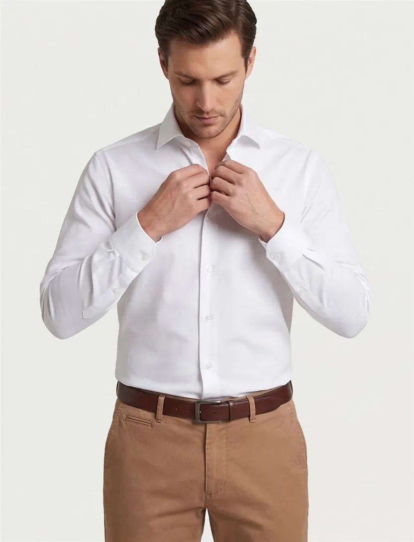Ledub Modern Fit overhemd wit stretch