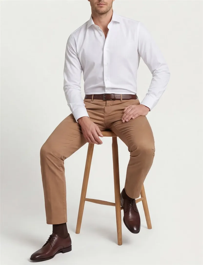 Ledub Modern Fit overhemd wit stretch