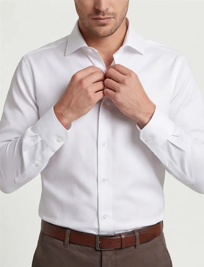 Ledub overhemd spierwit Slim Fit strijkvrij